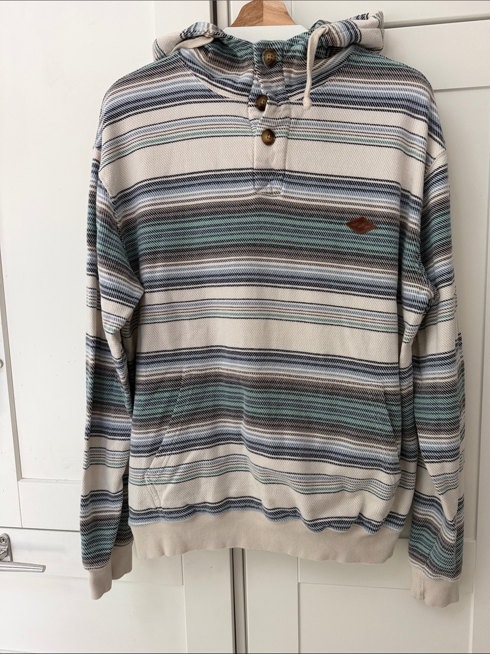 Billabong Ranch striped Baja Hoodie with Hood and Button Placket sz Med